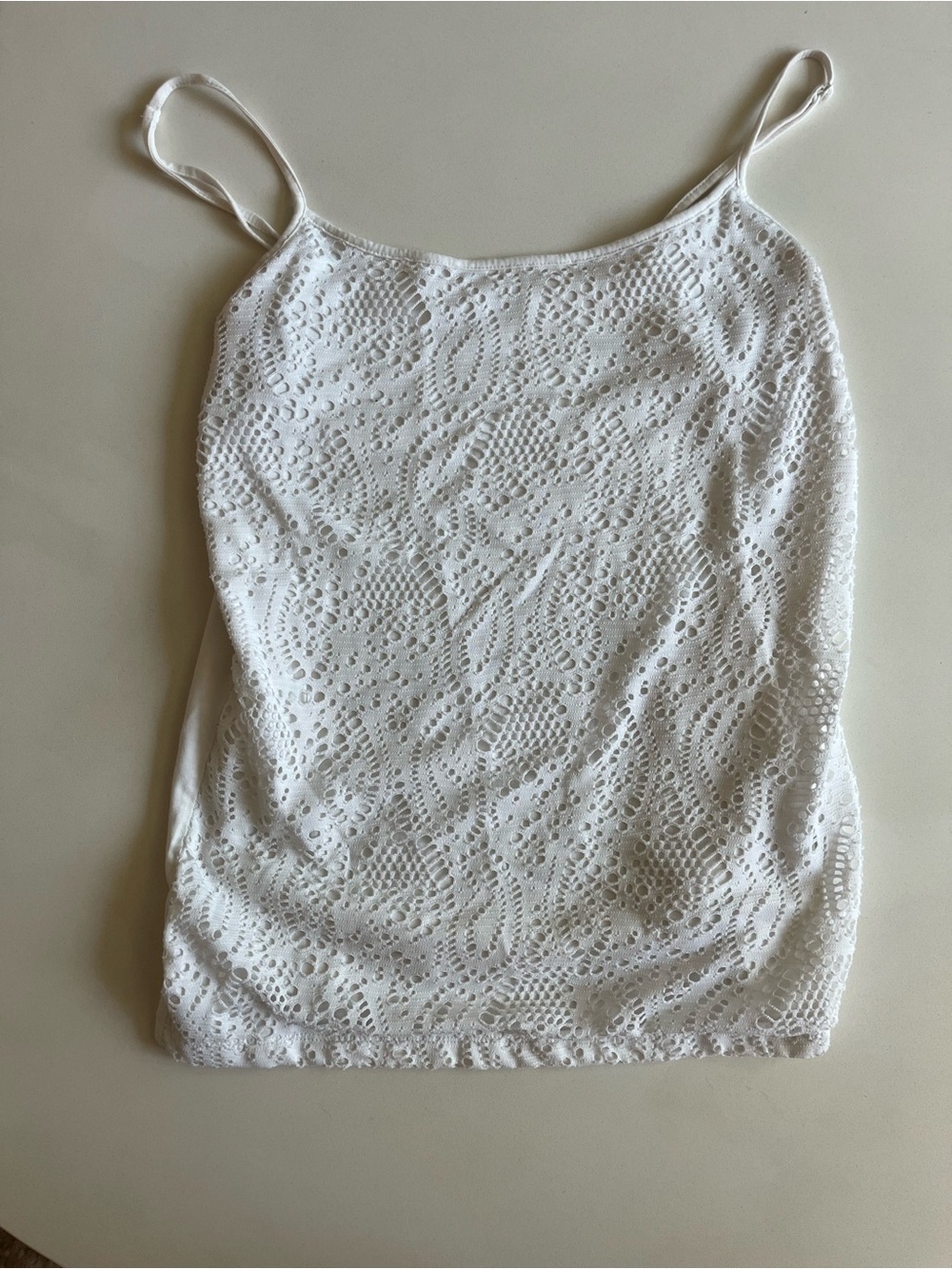 LOFT White Lace Spaghetti Strap Tank Top, Size Medium